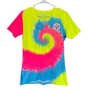 Pittsburgh Steelers Shirt Womens Small Tie Dye V-Neck NFL Football Short Sleeve
